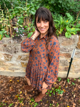 Autumn Whimsy Bubble Hem Mini Dress