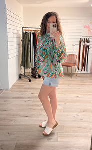 Printed Bubble Sleeve Top