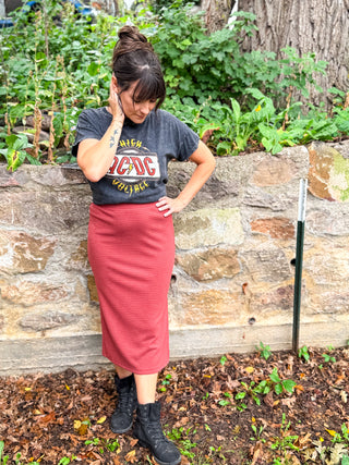 Wander Lane Stripe Textured Midi Skirt