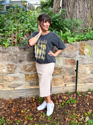 Wander Lane Stripe Textured Midi Skirt