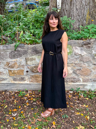 Black midi dress- gold belt detail