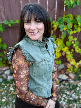 Sage Ruffle Denim Vest