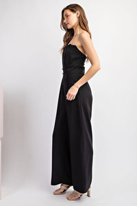 Solid Pleated Strapless Jumpsuit