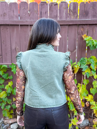 Sage Ruffle Denim Vest