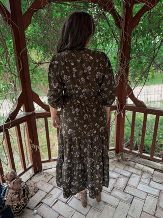 Olive Grove Floral Midi Dress