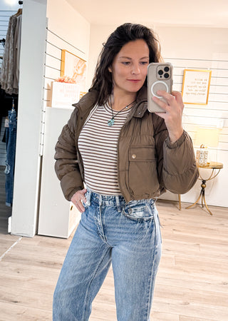 Cropped Cargo Puffer Jacket