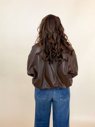 After Hours Faux Leather Bomber Jacket