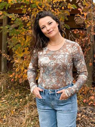 Floral Print Mesh Top