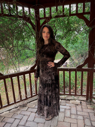 Midnight Botanica Tiered Maxi Skirt