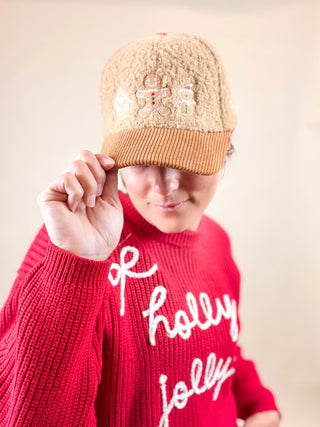 Gingerbread Family Embroidered Sherpa Corduroy Cap