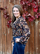 Load image into Gallery viewer, Floral Semi-Sheer Smocked Floral Long Sleeve Top

