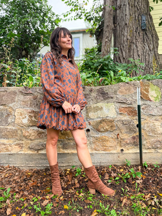 Autumn Whimsy Bubble Hem Mini Dress