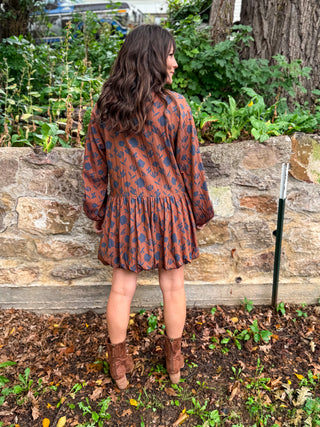 Autumn Whimsy Bubble Hem Mini Dress