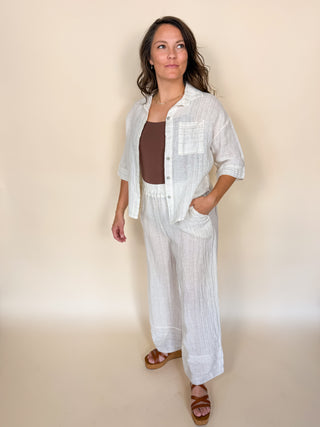 Textured Linen Wide Leg Pant