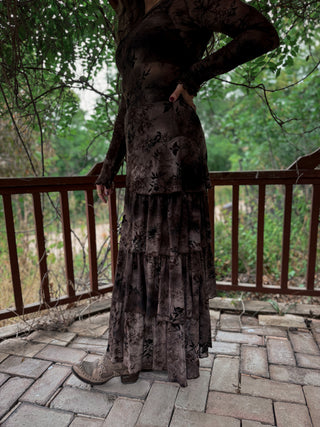 Midnight Botanica Tiered Maxi Skirt