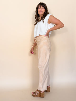 Sable Stripe Barrel Jeans