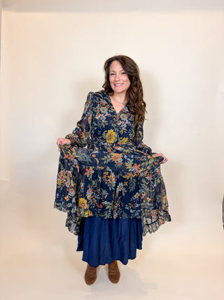 Botanical Evening Pleated Dress
