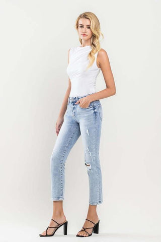 Mid-Rise Crop Slim Steaight Jeans by Vervet