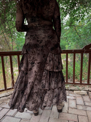 Midnight Botanica Tiered Maxi Skirt