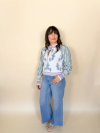 Floral Sweater Bomber Jacket