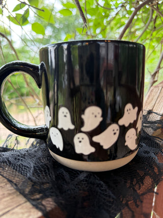 Ghost Pattern Stoneware Coffee Mug - Halloween Decor