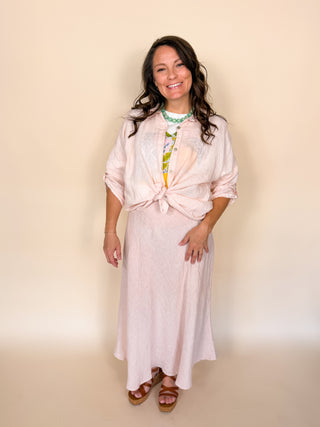 Crinkle Linen Button Down Top