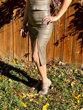 Load image into Gallery viewer, Faux Leather Midi-Side Slit Skirt
