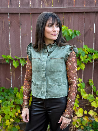 Sage Ruffle Denim Vest