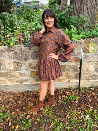 Autumn Whimsy Bubble Hem Mini Dress