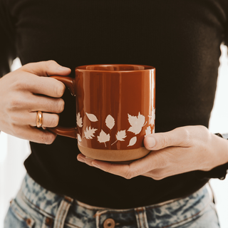 Fall Leaves Orange Stoneware Coffee Mug - Fall Decor & Gifts