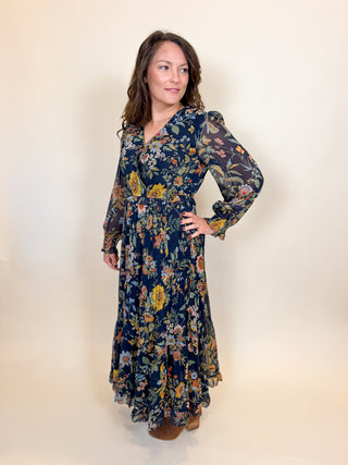 Botanical Evening Pleated Dress