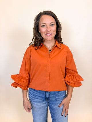 Double Take Ruffle Sleeve Shirt