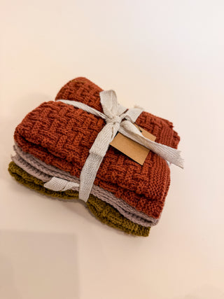 Square Cotton Knit Dish Cloths - Set of 3