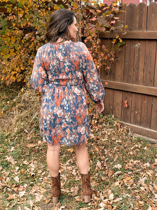 Floral Print Mesh Smocked Long sleeve Dress