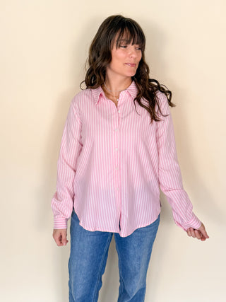 Pink Coast Stripe Button Up Top