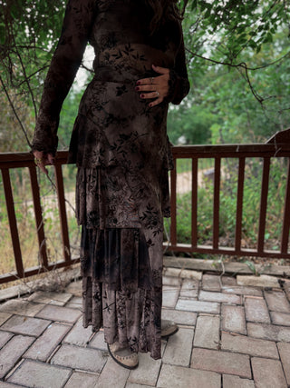 Midnight Botanica Tiered Maxi Skirt