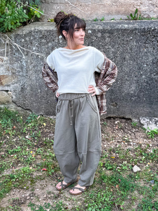 Braided Tie Barrel Pants in olive oil