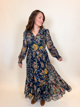 Botanical Evening Pleated Dress