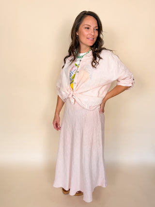 Crinkle Linen Button Down Top