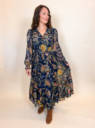 Botanical Evening Pleated Dress