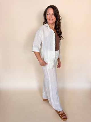 Textured Linen Button Down Top