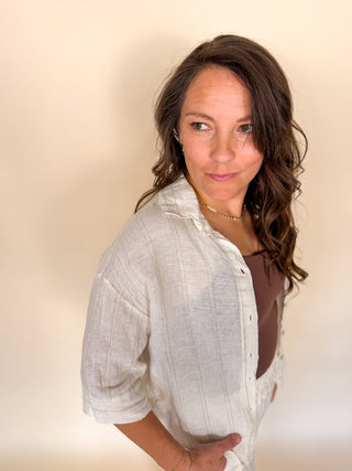 Textured Linen Button Down Top