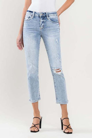 Mid-Rise Crop Slim Steaight Jeans by Vervet