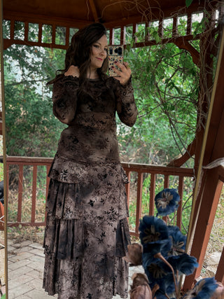 Midnight Botanica Tiered Maxi Skirt