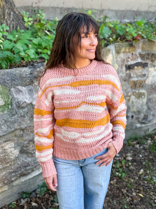 Sunrise knit sweater- blush/orange and ivory 