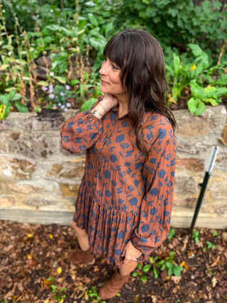Autumn Whimsy Bubble Hem Mini Dress
