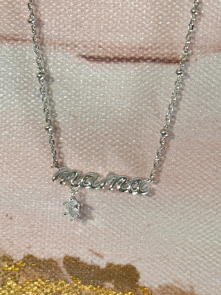 Mama Silver Crystal Short Pendant Necklace