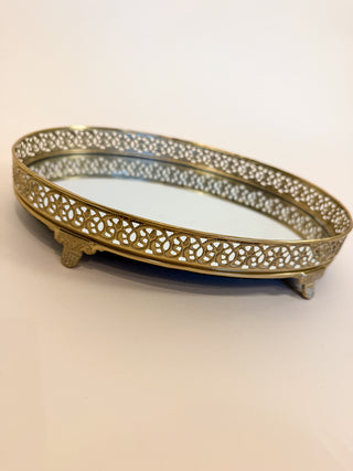 Gold Filigree Mirrored Footed Tray