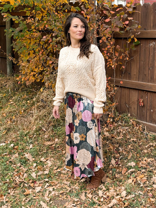 Floral Print Pleated Maxi Skirt