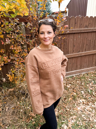 Coffee Time Embossed Sweatshirt